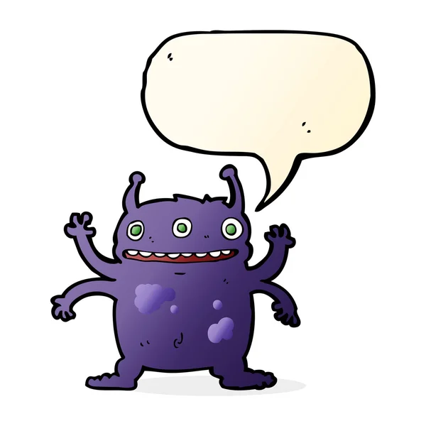 Cartoon monstro alienígena com bolha de fala — Vetor de Stock