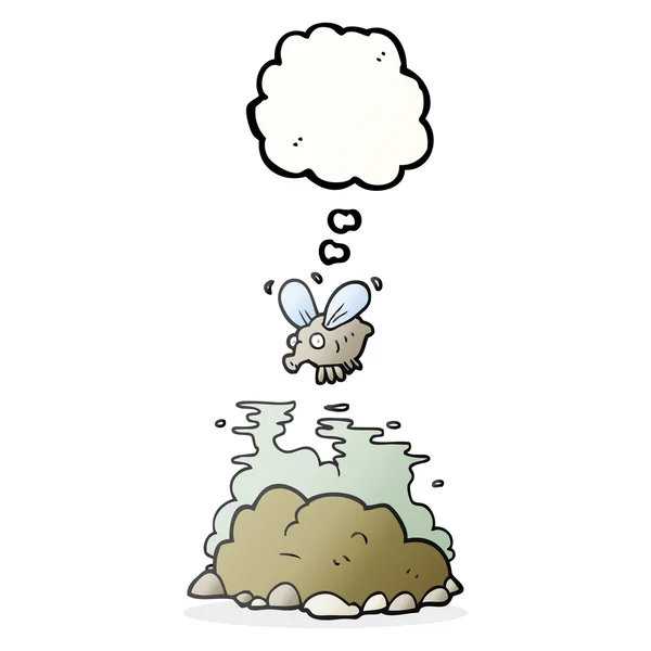 Pensée bulle dessin animé mouche et fumier — Image vectorielle