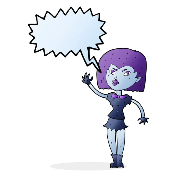 Cartoon pretty vampire girl with speech bubble — Stock Vector
