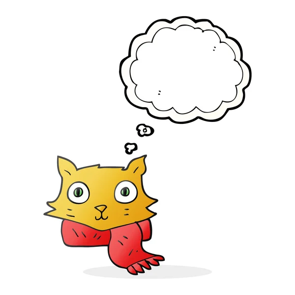 Pensamiento burbuja dibujos animados gato usando bufanda — Vector de stock