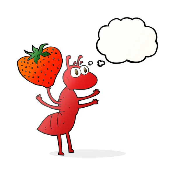 Pensiero bolla cartone animato formica che trasporta cibo — Vettoriale Stock