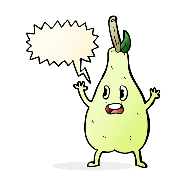 Cartoon frightened pear with speech bubble — Stock Vector