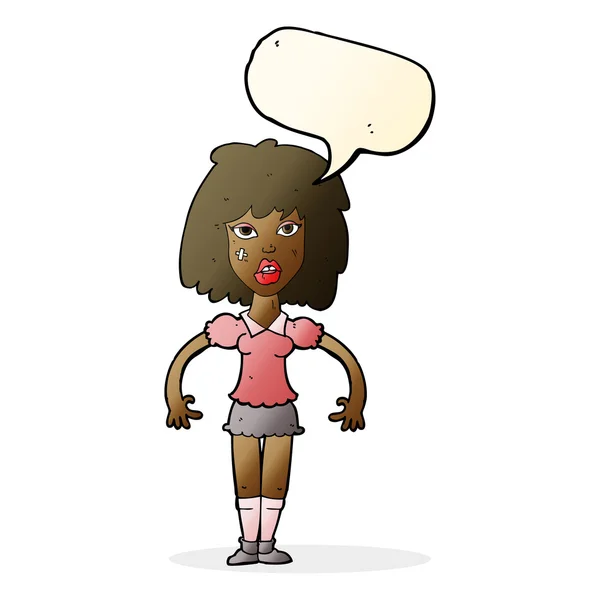 Cartoon meisje vechten met spraak zeepbel — Stockvector