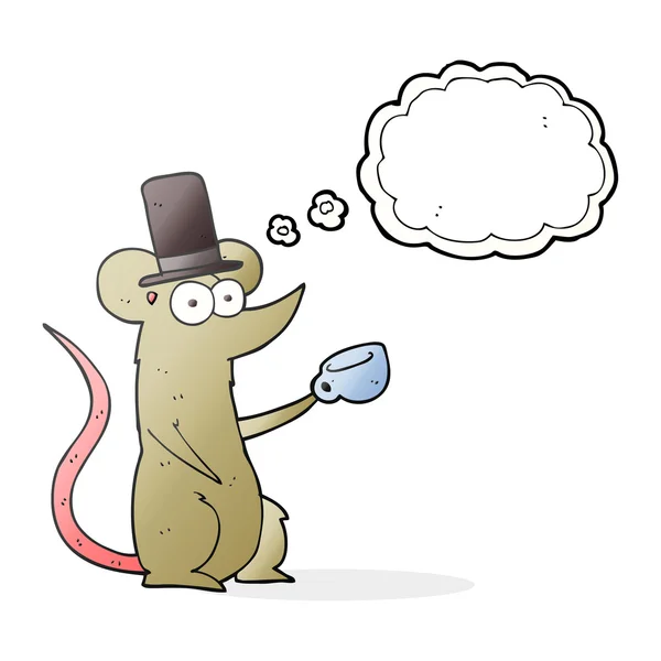 Ratón de dibujos animados burbuja pensamiento con taza y sombrero de copa — Archivo Imágenes Vectoriales