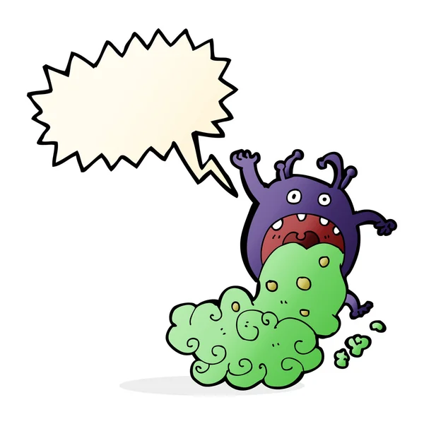 Cartoon gross monster being sick with speech bubble — Stock Vector