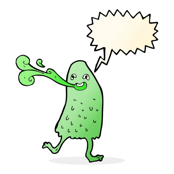 Cartoon grappig slijm monster met spraakbel — Stockvector