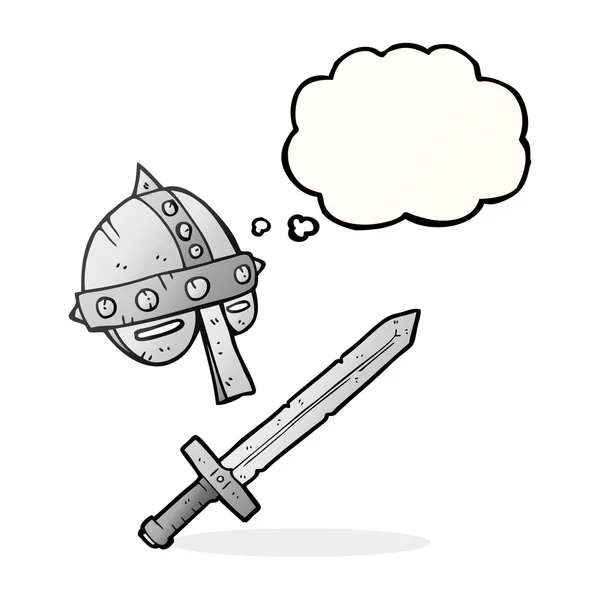 Pensamento bolha cartoon capacete medieval — Vetor de Stock