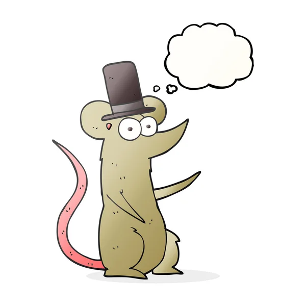 Σκέψη φούσκα ποντίκι καρτούν φοράει καπέλο κορυφή — Διανυσματικό Αρχείο