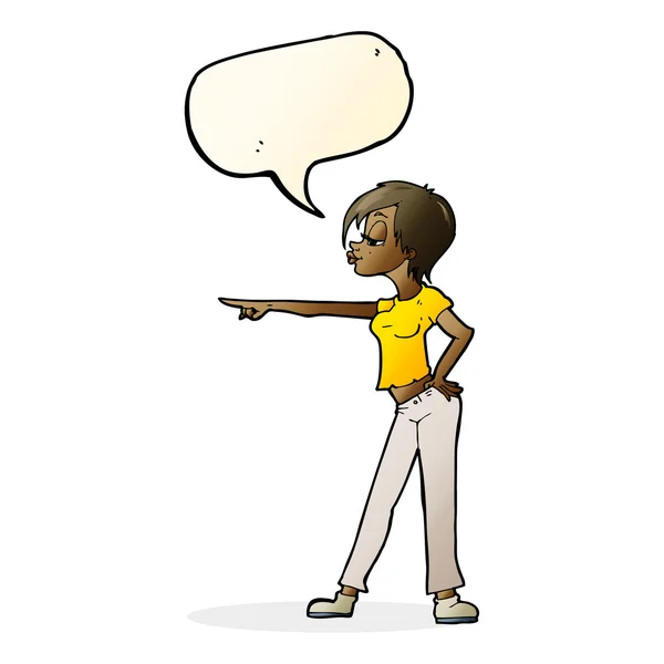 Dibujos animados mujer apuntando con el habla burbuja — Archivo Imágenes Vectoriales