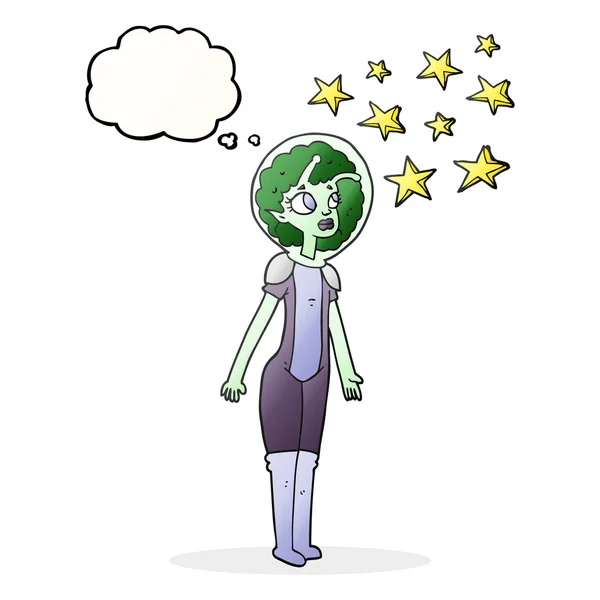 Thought bubble cartoon alien space girl — Stock Vector