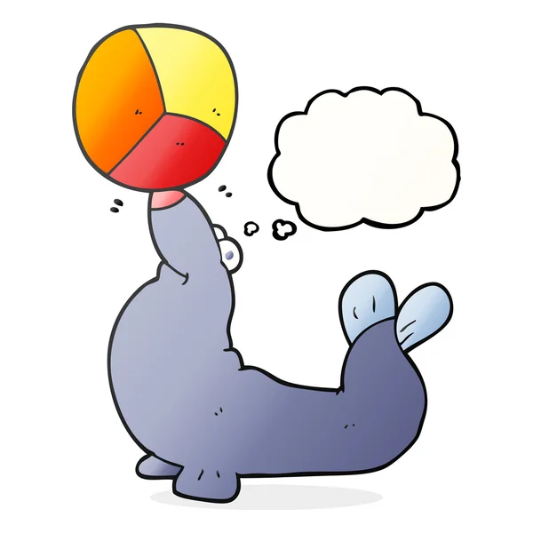 Thought bubble cartoon seal balancing ball — Stock Vector