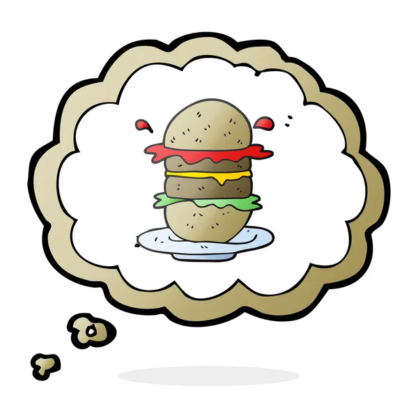 Burbuja pensamiento hamburguesa de dibujos animados — Vector de stock