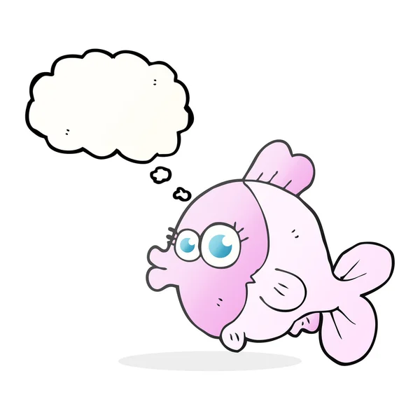 Drôle pensée bulle dessin animé poisson avec de grands beaux yeux — Image vectorielle