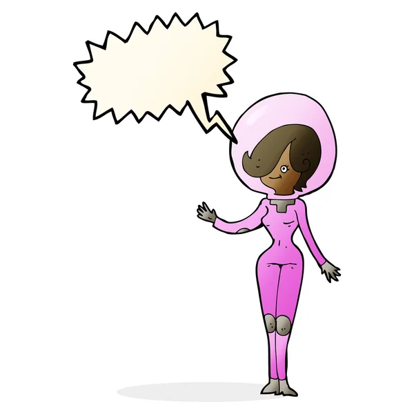 Cartoon space woman with speech bubble — Stock Vector