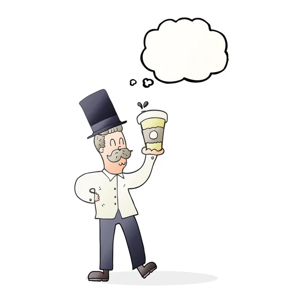 Hombre de dibujos animados burbuja pensamiento con taza de café — Vector de stock