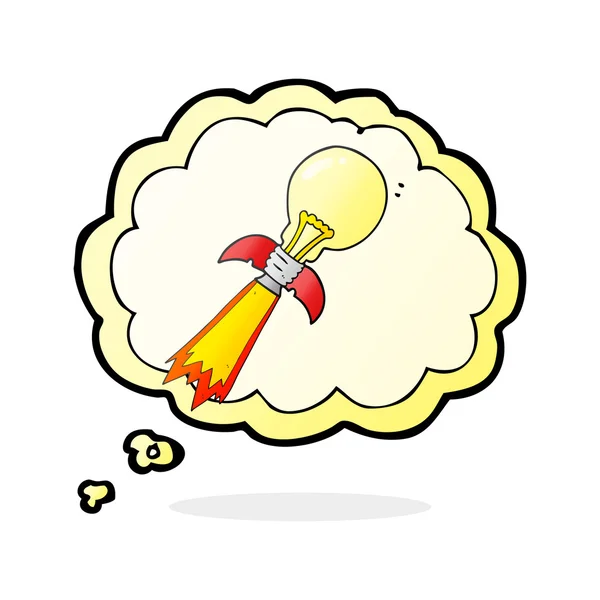 Trodde bubble cartoon glödlampa raketen — Stock vektor