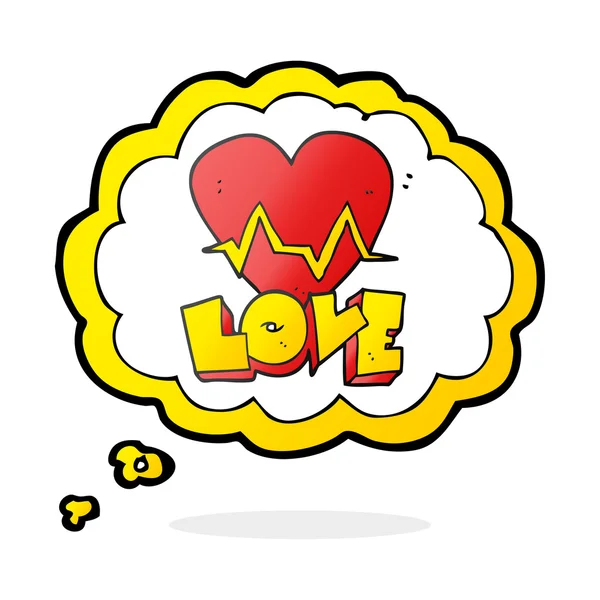 Pensamiento burbuja dibujos animados ritmo cardíaco pulso amor símbolo — Vector de stock
