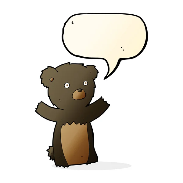 Cartoon black bear cub with speech bubble — Stock Vector