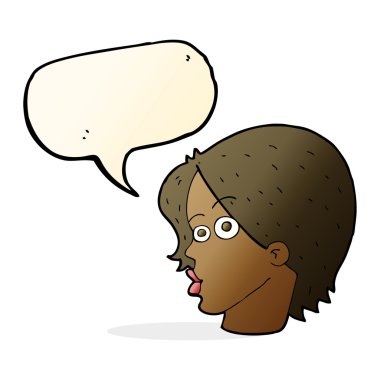 Konuşma baloncuklu bir kadın yüzü.