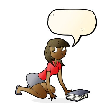 Çizgi filmdeki kız konuşma balonlu kitabı aldı.