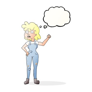 yumruk sallayarak düşünce kabarcık karikatür kadın