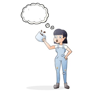 kabarcık karikatür kadın işçi kahve kupa ile sanıyordum