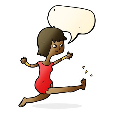 çizgi film mutlu kadın konuşma balonuyla tekmeliyor