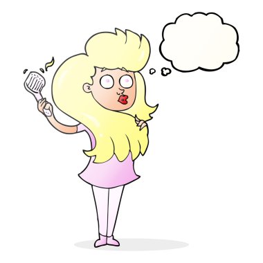 kabarcık karikatür kadın saç fırçalama düşündüm