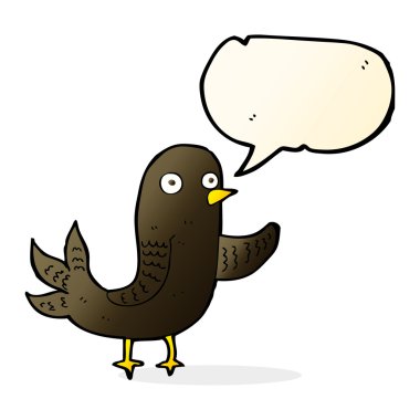 Konuşma baloncuğu ile sallanan çizgi film kuşu