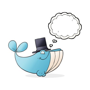 Silindir şapka giyen düşünce kabarcık karikatür balina