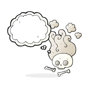 düşünce kabarcık karikatür kafatası ve kemikler