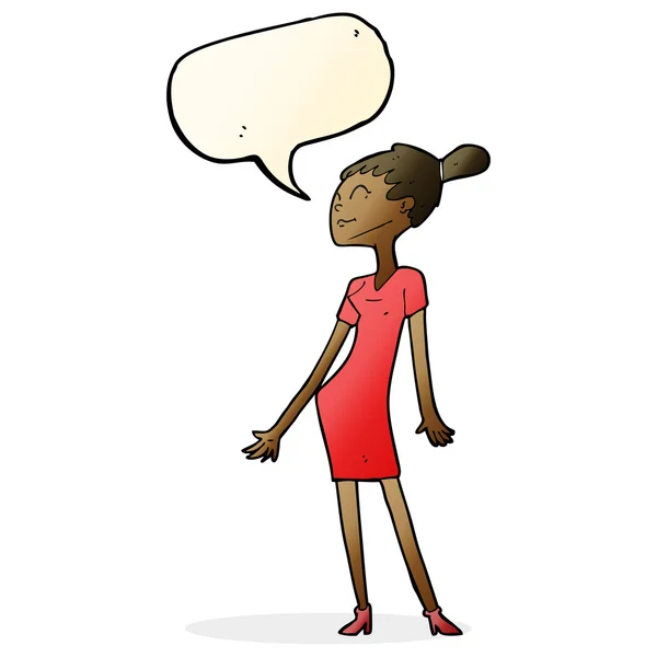 Femme dessin animé en robe avec bulle de parole — Image vectorielle