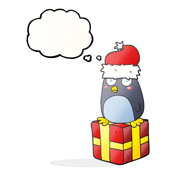 Gedachte zeepbel cartoon kerst pinguïn — Stockvector