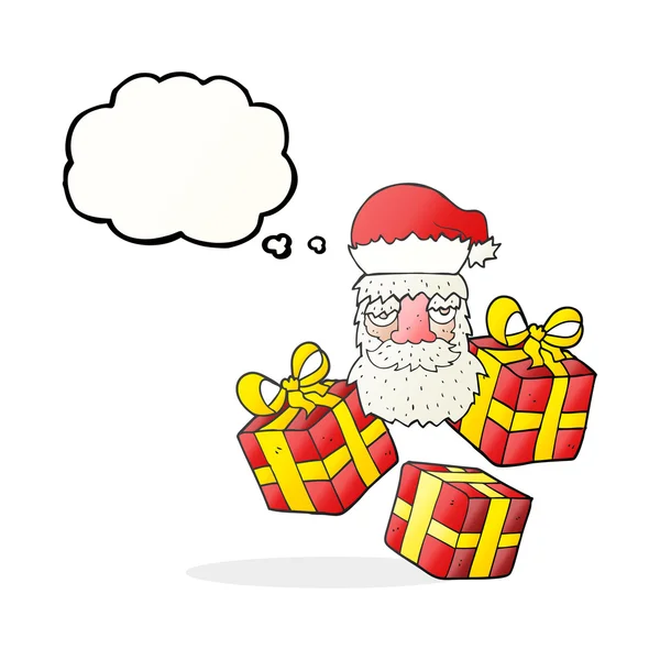 düşünce balonu karikatür hediye ile yorgun Noel Baba yüz