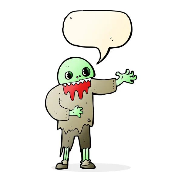 Zombie espeluznante de dibujos animados con burbuja de habla — Vector de stock