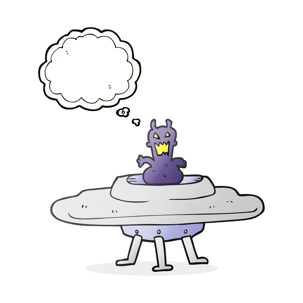 thought bubble cartoon alien in flying saucer