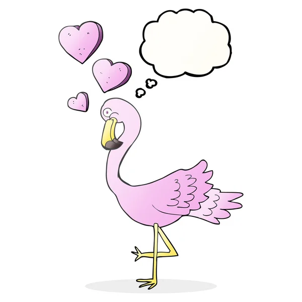 Gedachte zeepbel cartoon flamingo verliefd — Stockvector