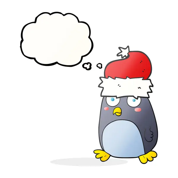 Pingüino de dibujos animados burbuja pensamiento — Vector de stock
