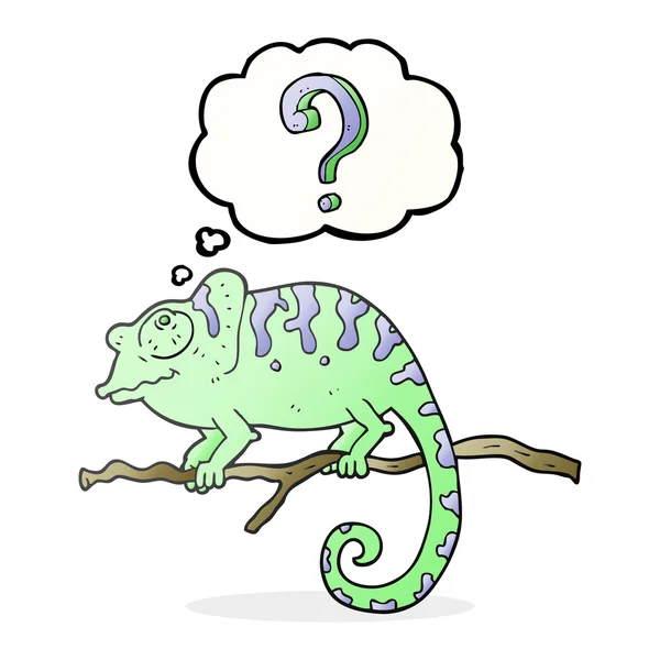Pensiero bolla cartone animato curioso camaleonte — Vettoriale Stock