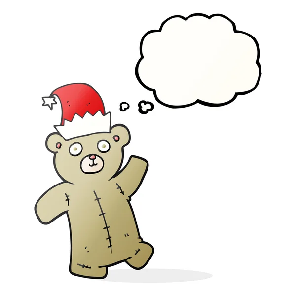 Thought bubble cartoon teddy bear wearing christmas hat — Stock Vector