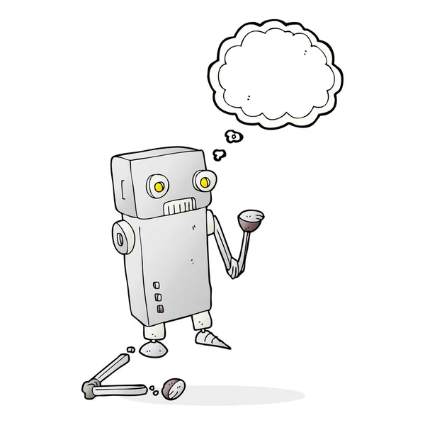 Pensamiento burbuja dibujos animados robot roto — Vector de stock