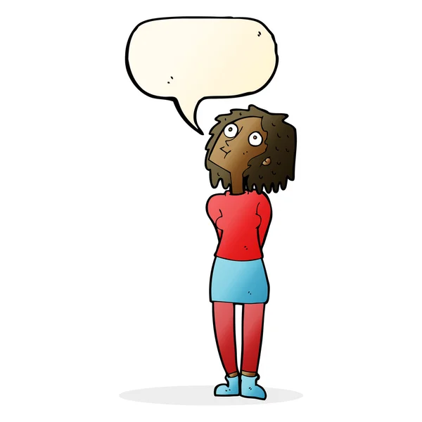 Cartoon nieuwsgierig vrouw met tekstballon — Stockvector