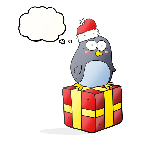 Pensamiento burbuja de dibujos animados pingüino de Navidad — Vector de stock