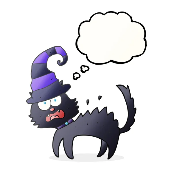 Pensiero bolla cartone animato spaventato gatto nero — Vettoriale Stock