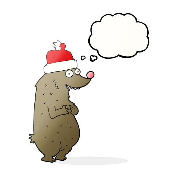 Pensamiento burbuja de dibujos animados oso con sombrero de Navidad — Archivo Imágenes Vectoriales