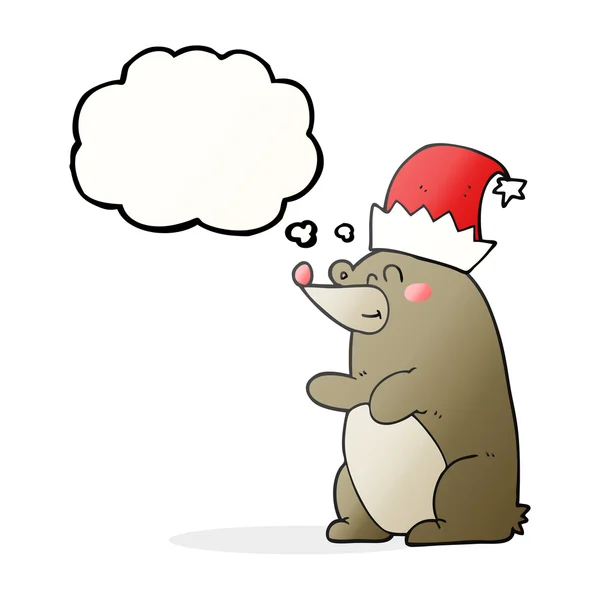 Trodde bubble cartoon Björn jul hatt — Stock vektor