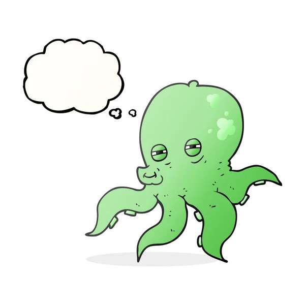 Pulpo de dibujos animados burbuja pensamiento — Vector de stock