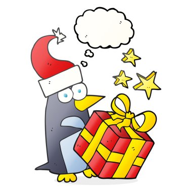 düşünce balonu hediye olan Noel penguen karikatür