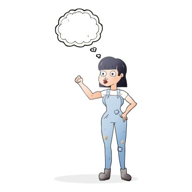 kabarcık karikatür kadın yumruğunu kenetlenmesi düşündüm