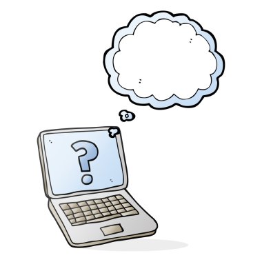 soru işareti kabarcık karikatür dizüstü bilgisayarınızla sanıyordum